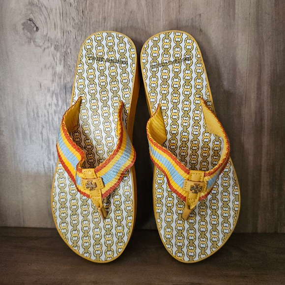 Tory Burch Shoes - Tory Burch Summer Beach Vacation Gemini Link Retro Stripe Wedge Sandal